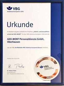 Bronze Medaille - VBG Arbeitsschutzpreis 2016