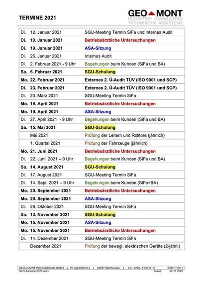 Aktuelle Termine 2021